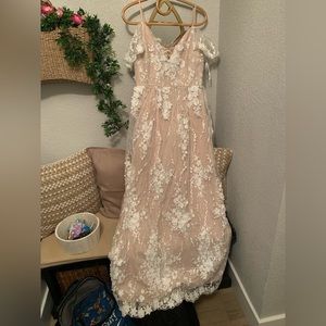 Ivory Embroidered Pink Blush Maternity Gown - Large